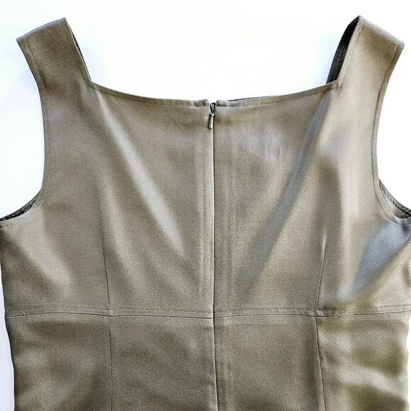 Vintage Talbots 100% Silk Olive Green Sleeveless Pleated Hem Sheath Dress 10 - Picture 9 of 10